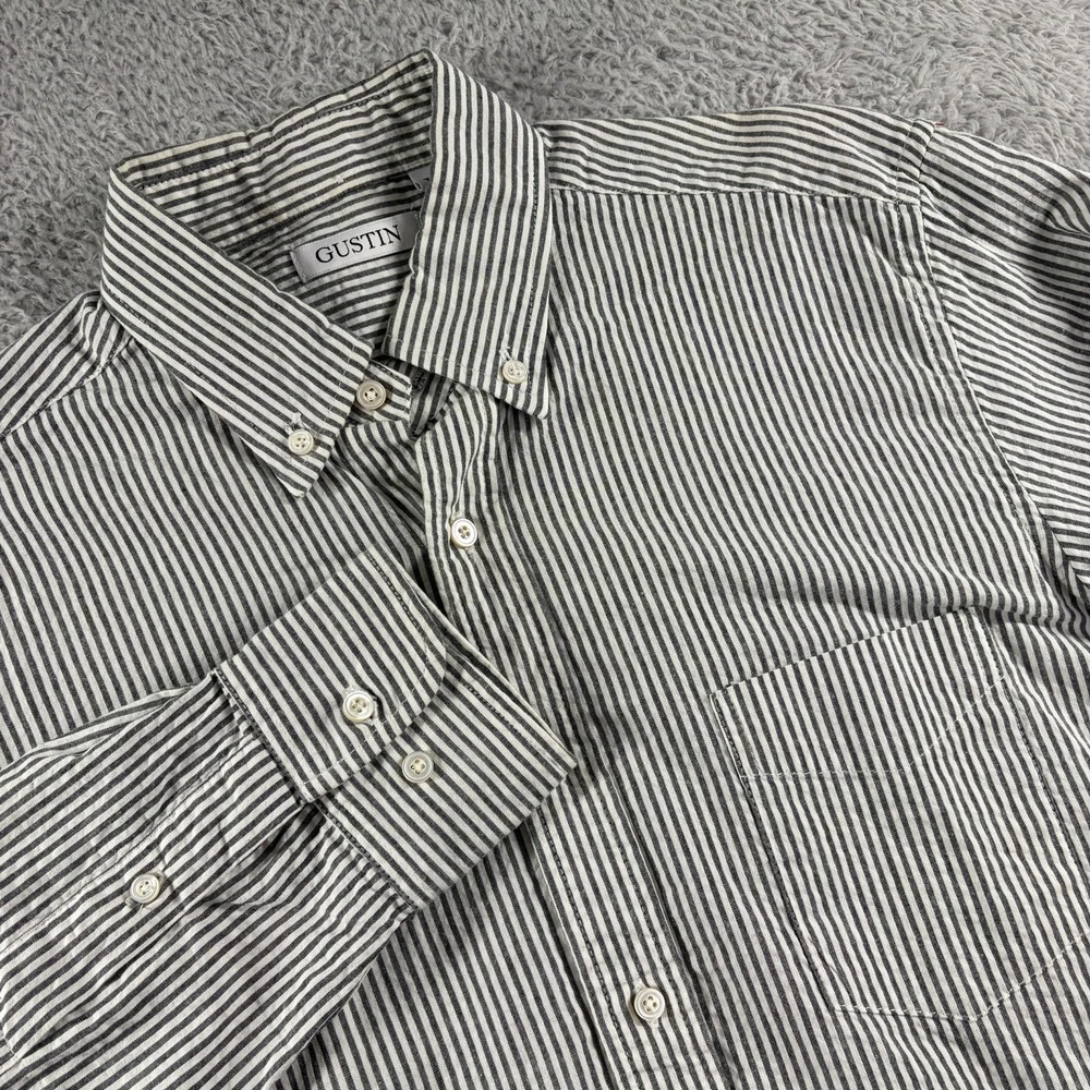 Gustin Oxford Shirt Button Down Mens Medium Tall Gray White Stripe Long Sleeve